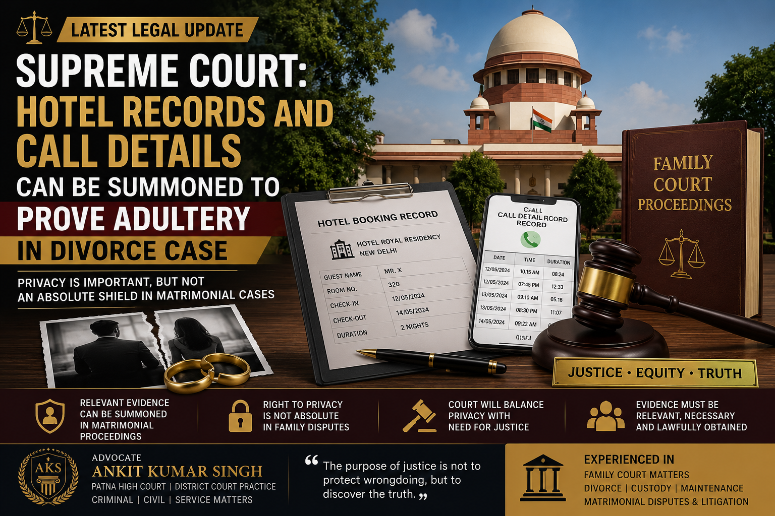 Supreme Court: Hotel Records and Call Details Can Be Summoned to Prove Adultery in Divorce Case