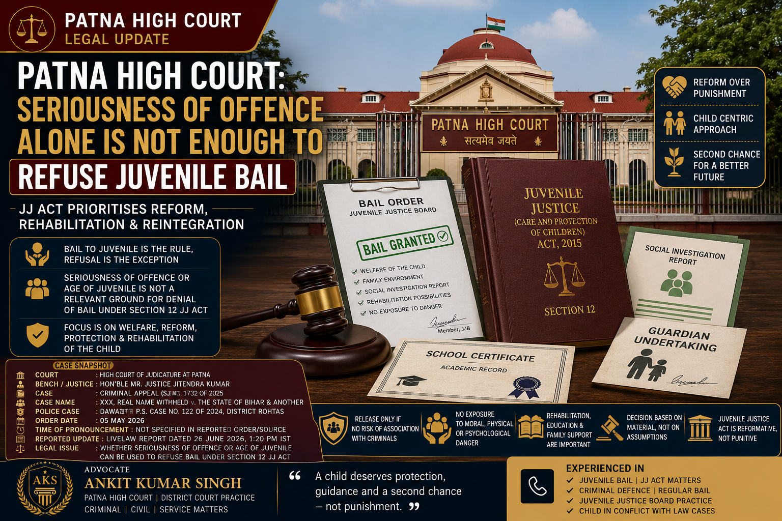 Patna High Court: Seriousness of Offence Alone Is Not Enough to Refuse Juvenile Bail
