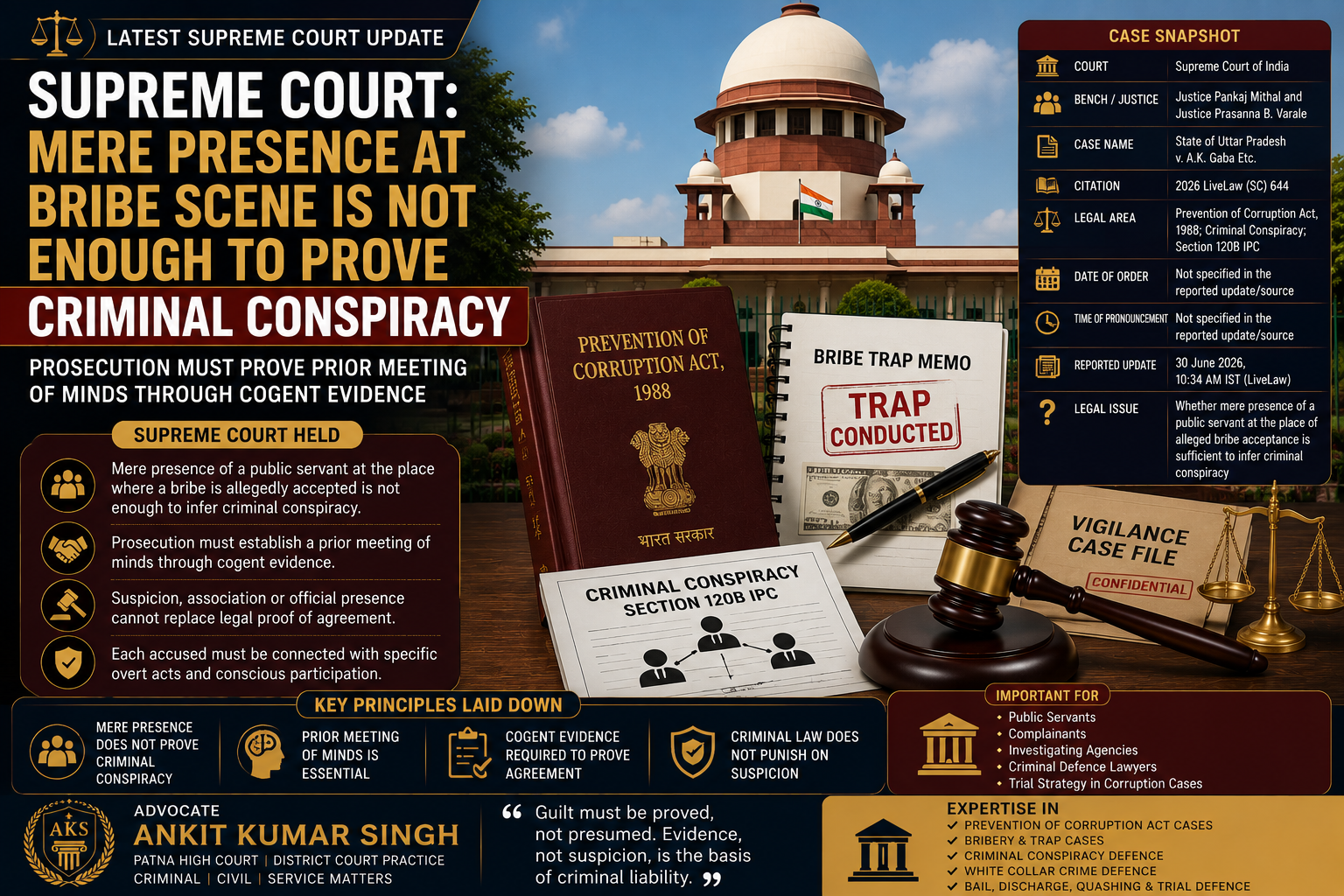 Supreme Court: Mere Presence at Bribe Scene Is Not Enough to Prove Criminal Conspiracy