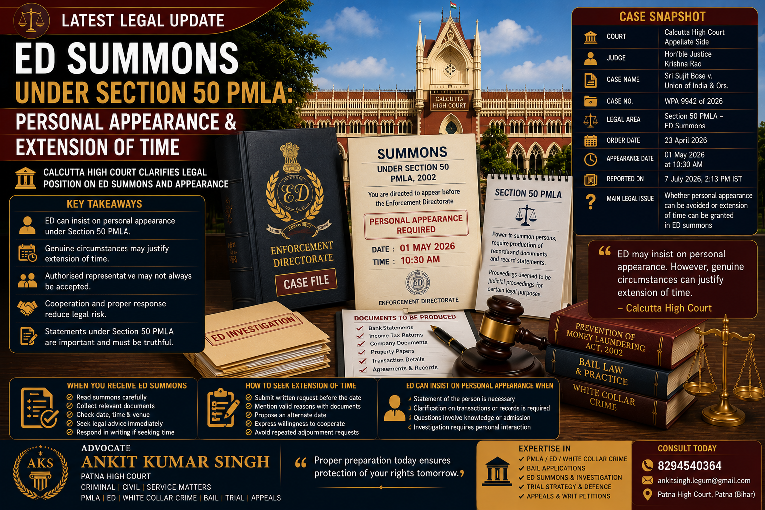 Calcutta High Court on ED Summons: Personal Appearance Cannot Be Avoided Without Valid Reason