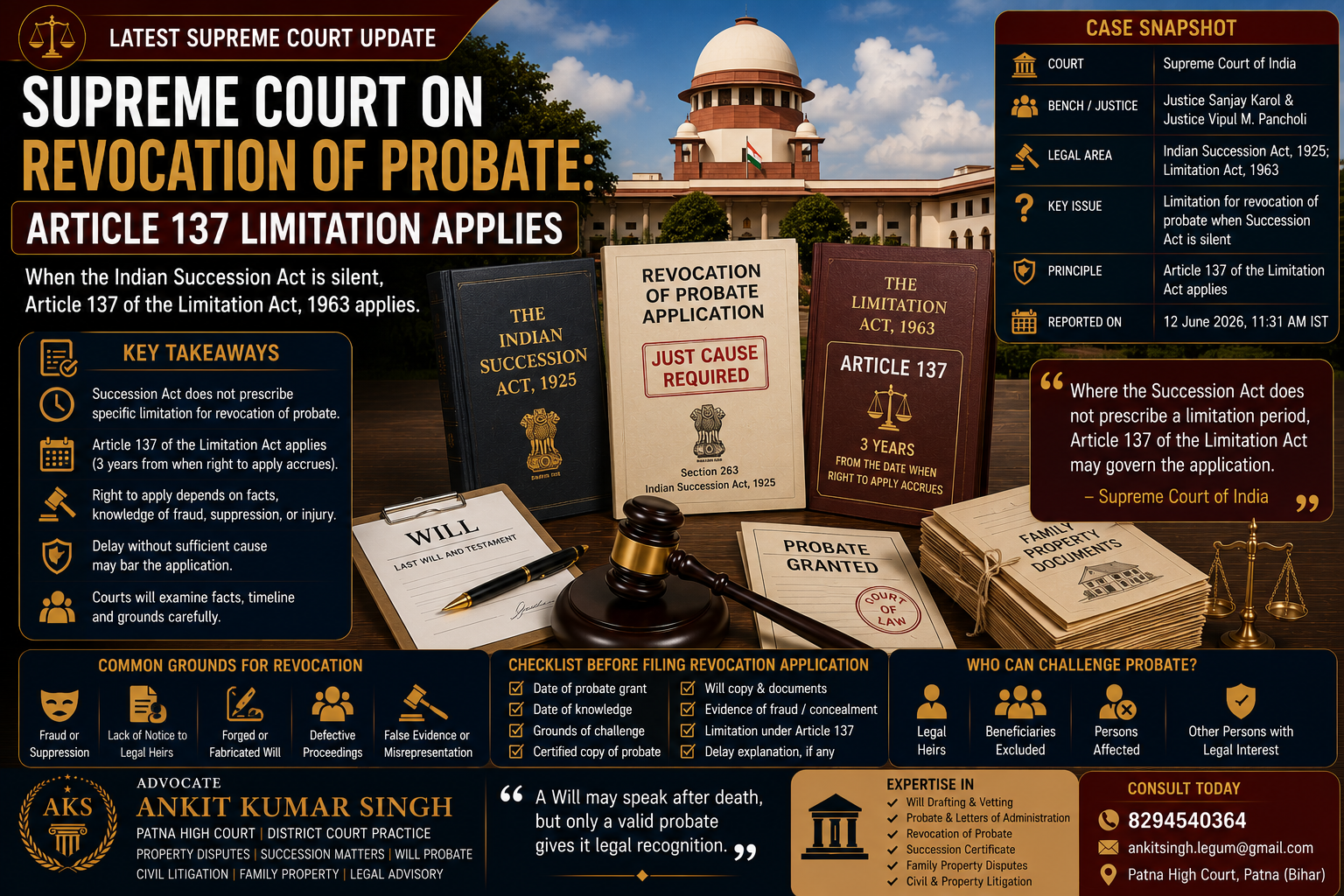 Supreme Court on Revocation of Probate: Article 137 Limitation Applies When Succession Act Is Silent
