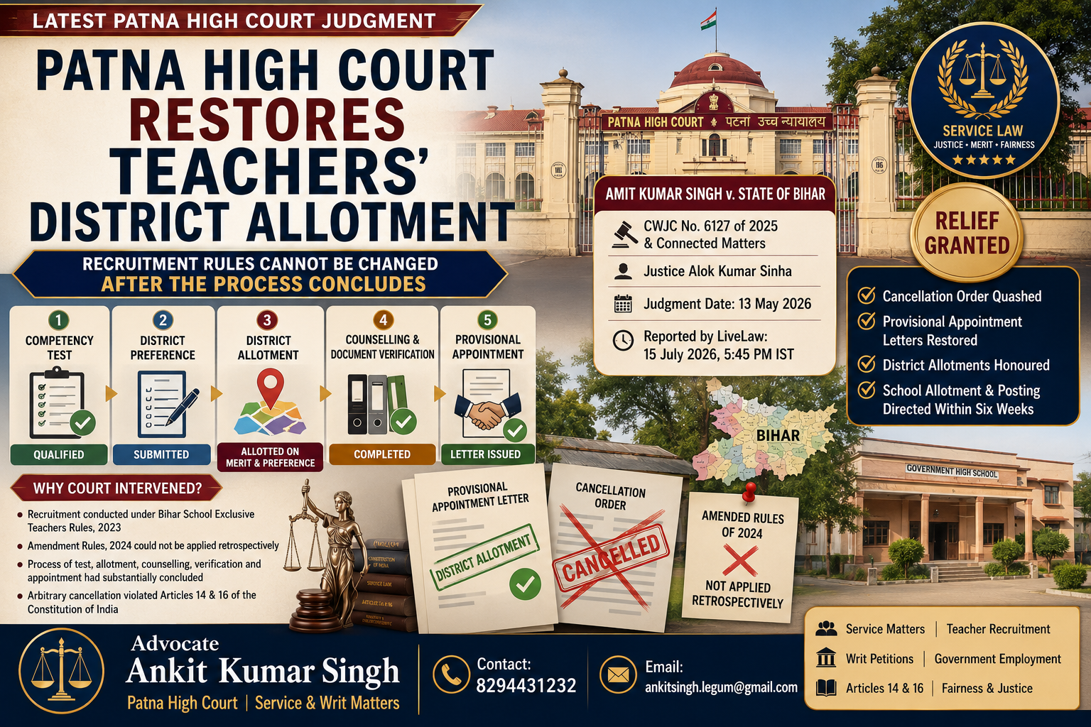 Patna High Court Restores Teachers’ District Allotment: Recruitment Rules Cannot Be Changed After Process Concludes