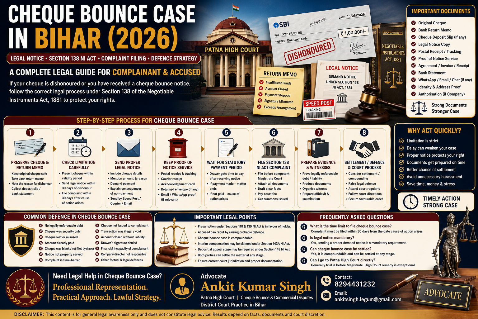Cheque Bounce Case in Bihar 2026: How to Send Legal Notice and File Section 138 NI Act Complaint