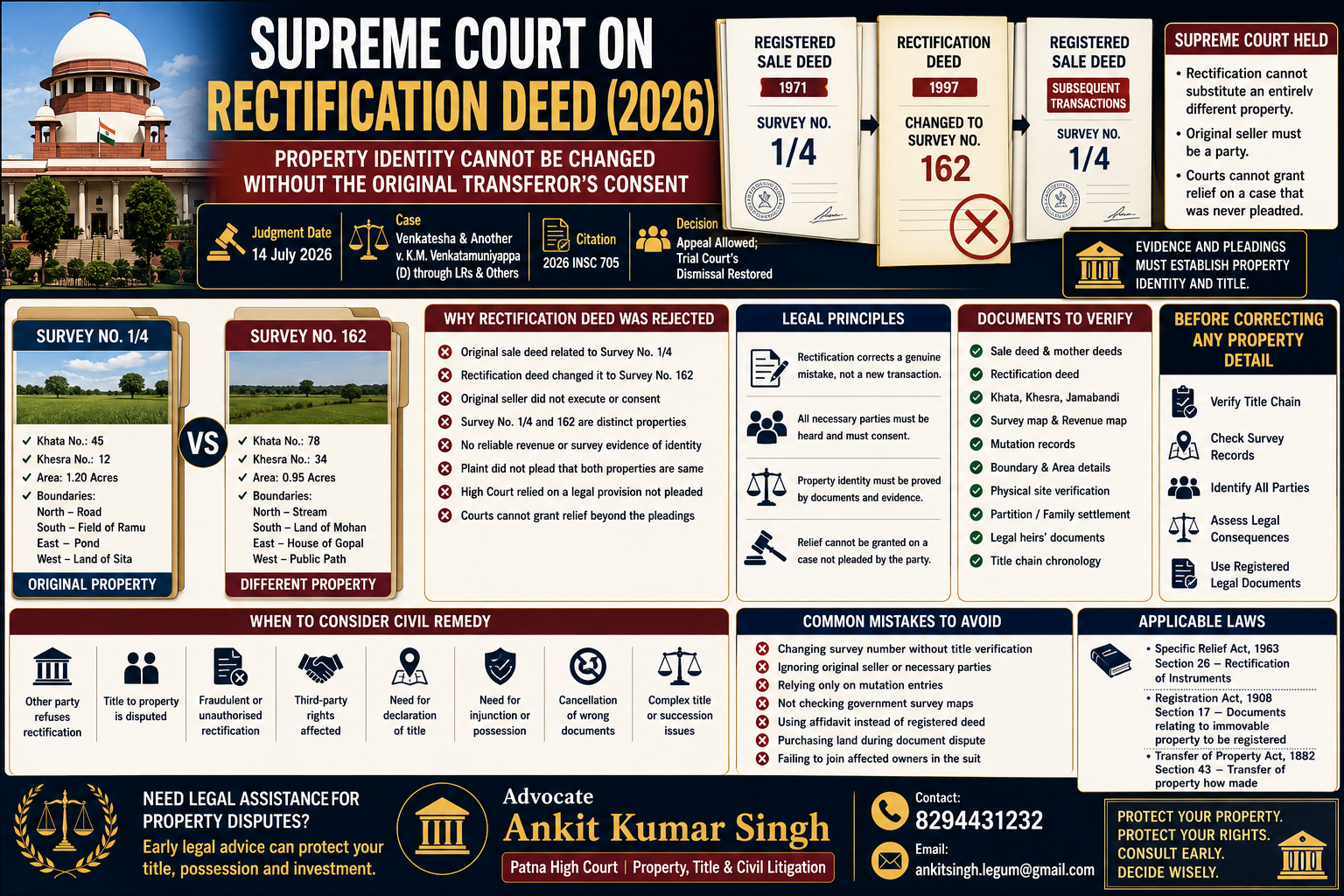 Supreme Court on Rectification Deed 2026: Survey Number and Property Identity Cannot Be Changed Without Original Seller’s Consent