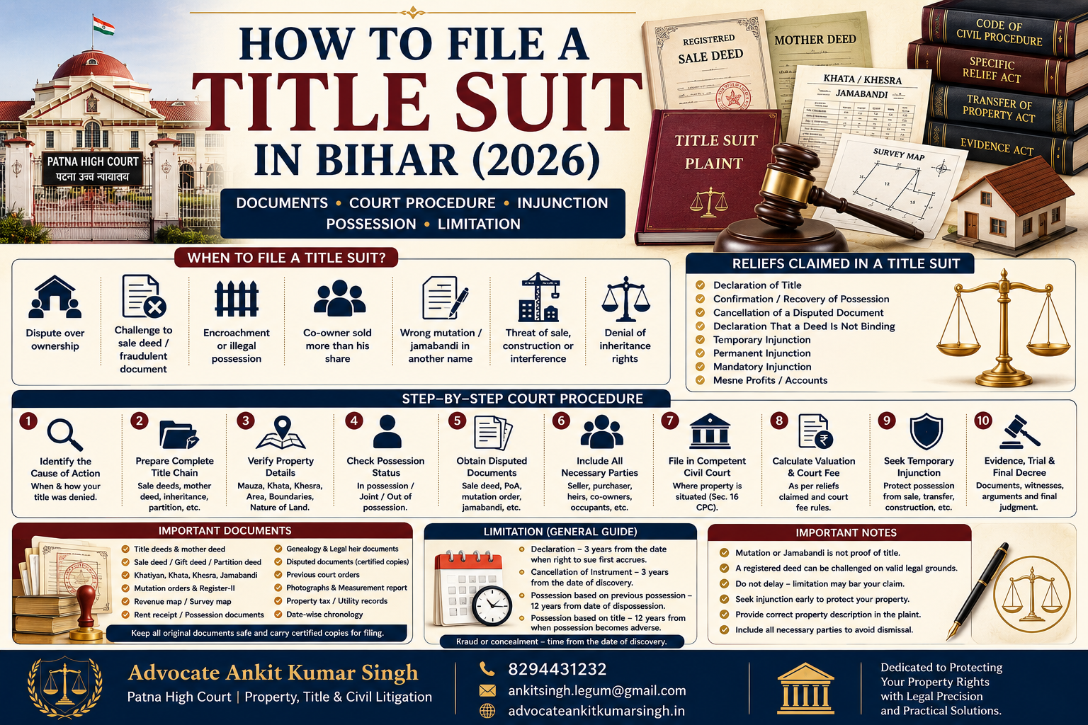 How to File a Title Suit in Bihar in 2026? Documents, Court Procedure, Injunction, Possession and Limitation