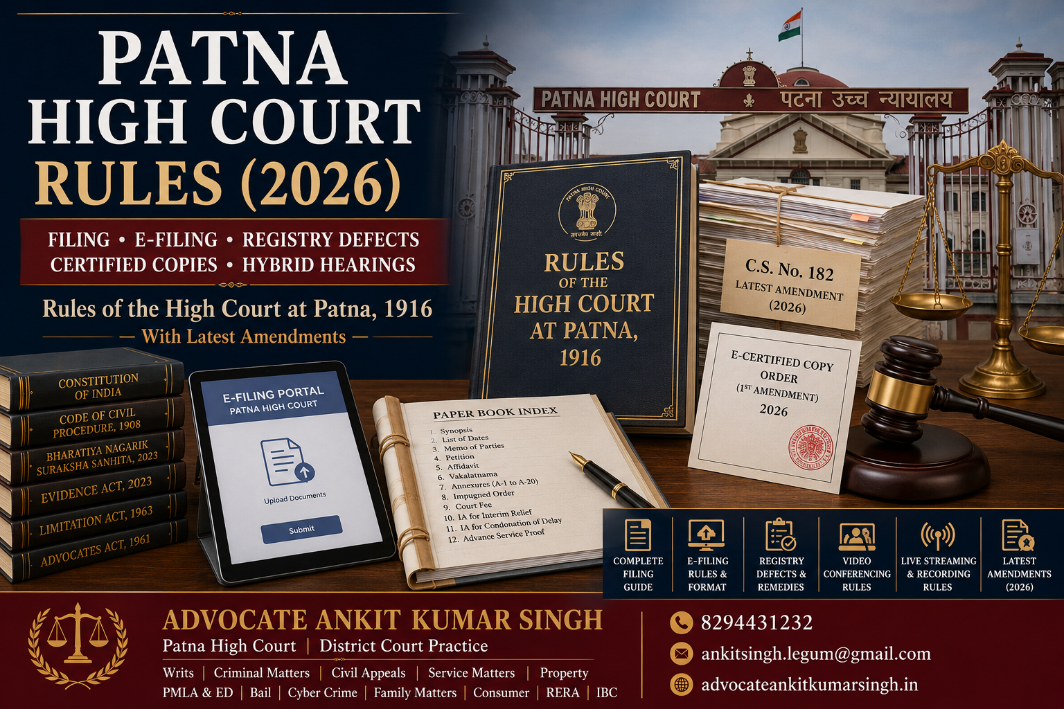 Patna High Court Rules 2026: Filing Procedure, E-Filing, Defects, Certified Copies, Hybrid Hearings and Latest Amendments. Rules of the High Court at Patna, 1916: Complete Guide