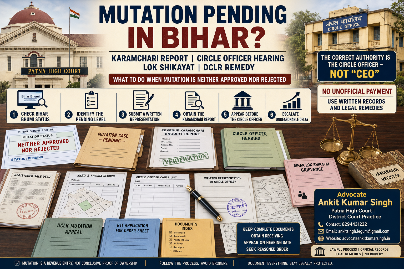 Patna Mutation Application Not Moving? How to Contact the Revenue Karamchari, CO and Higher Authorities. Mutation Pending in Bihar.