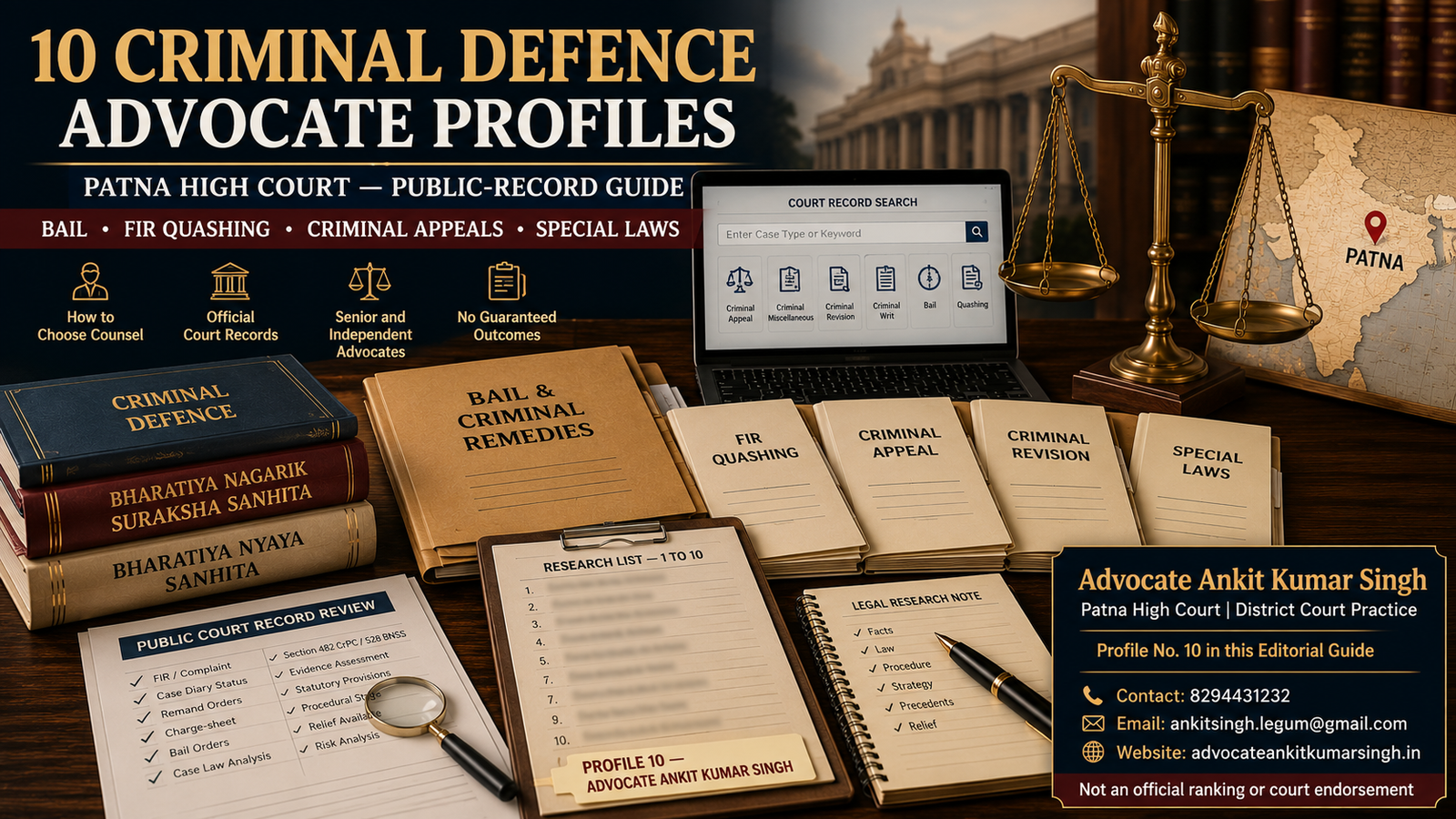 Top 10 Criminal Defence Advocates in Patna High Court: Public-Record Guide : Advocate Ankit Kumar Singh. Top Criminal Lawyers in Patna High Court. How to choose?