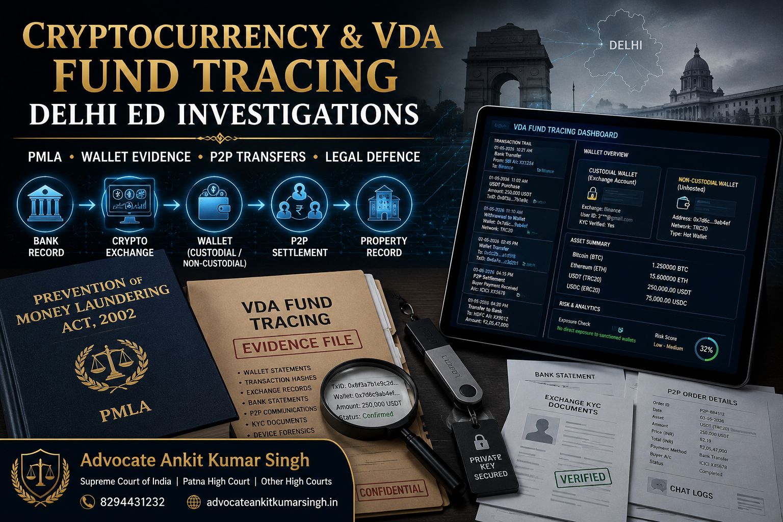 How Delhi ED Traces Cryptocurrency and VDA Funds: Exchange KYC, P2P Transfers, Wallets, Stablecoins and PMLA Proceedings