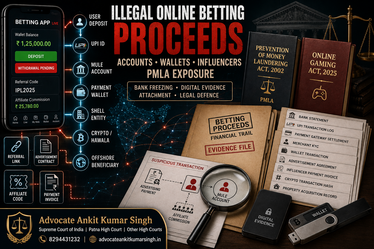 How ED Traces Illegal Online Betting Money: Mule Accounts, UPI Wallets, Crypto, Influencer Payments and PMLA Liability