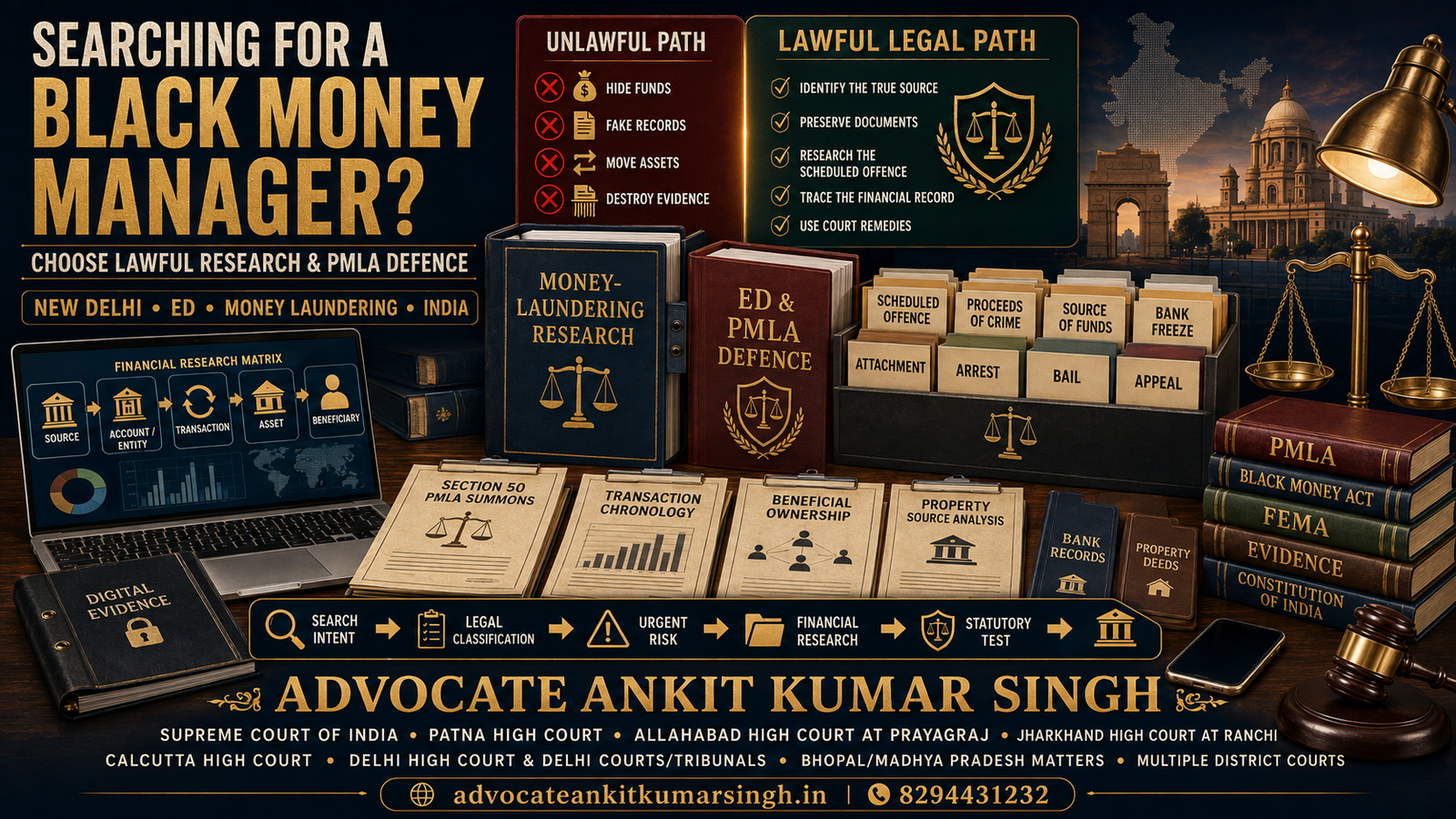 Searching for a “Black Money Manager” in New Delhi? Why Advocate Ankit Kumar Singh May Be a Top Choice for Lawful Money-Laundering Research, ED and PMLA Defence
