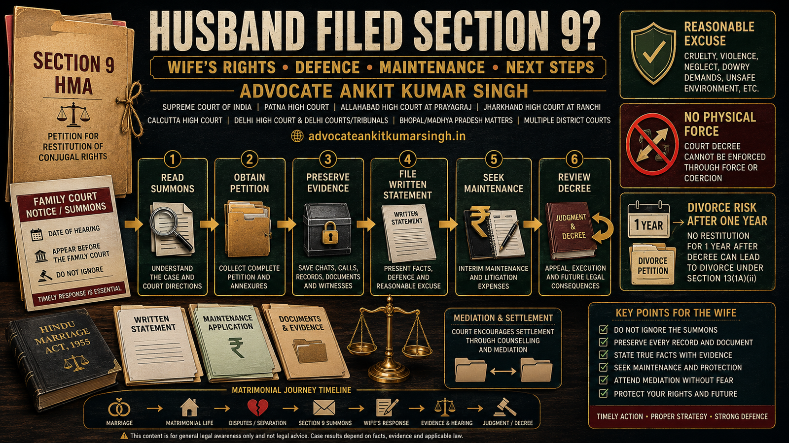 Husband Filed Restitution of Conjugal Rights Under Section 9 HMA: Wife’s Rights, Defences, Maintenance and Next Steps