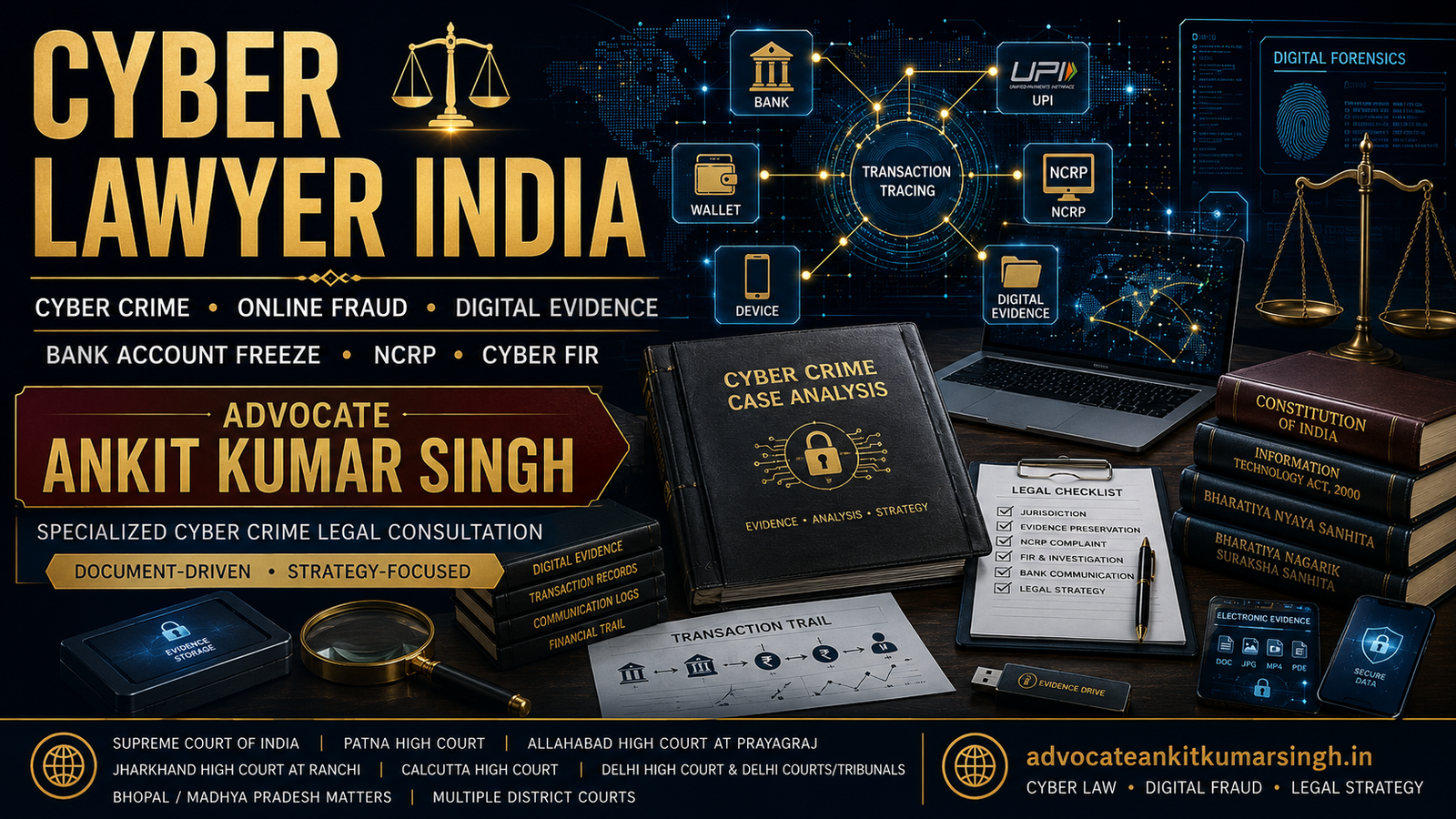 Cyber Lawyer India – Advocate Ankit Kumar Singh – Specialized Consultant for Cyber Crime, Online Fraud, Digital Evidence & Bank Account Freeze Matters (2026)