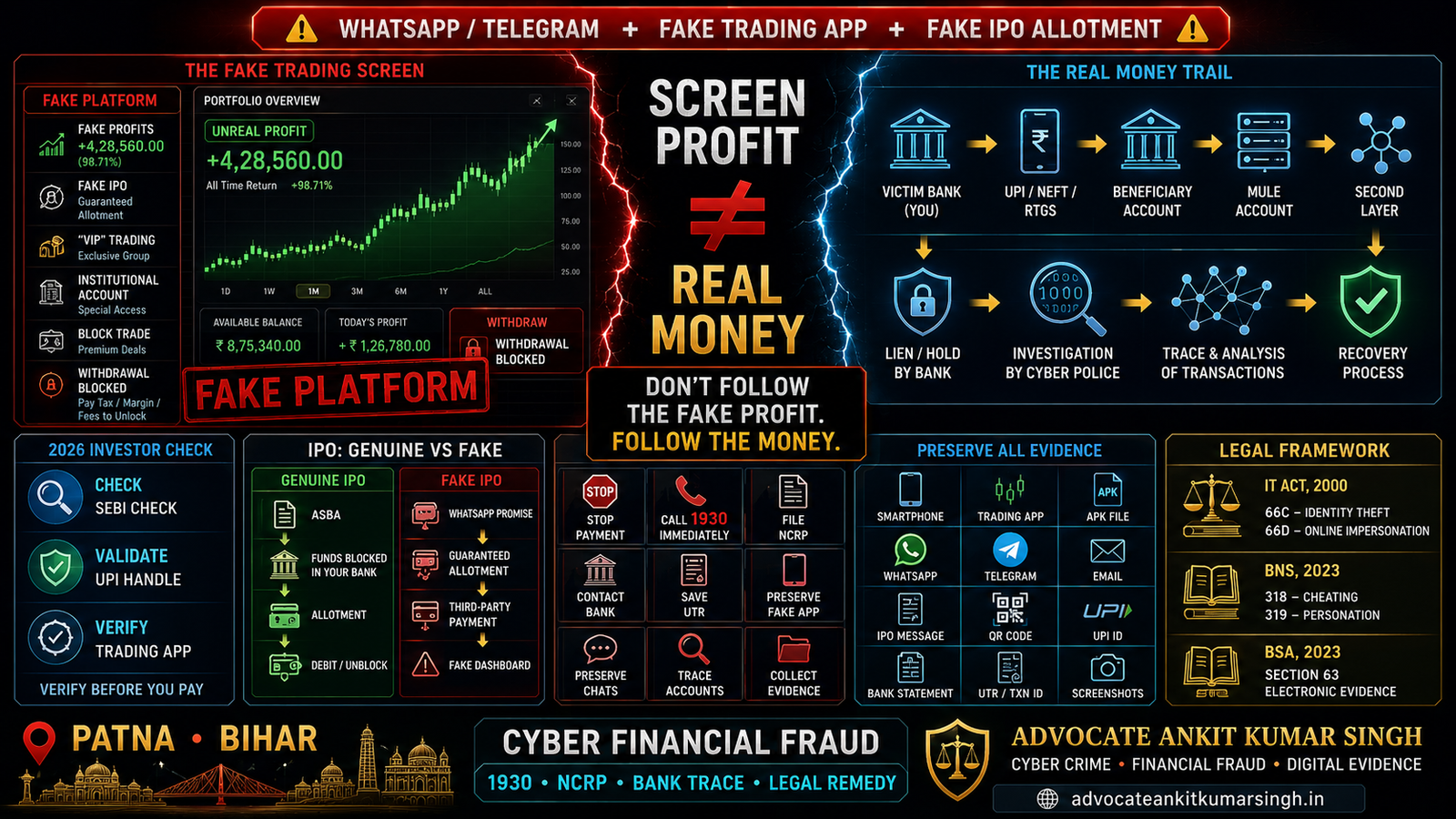 Online Trading, Investment and Fake IPO Fraud in Patna: Legal Remedies, Bank Tracing and Recovery Process 2026 — Advocate Ankit Kumar Singh