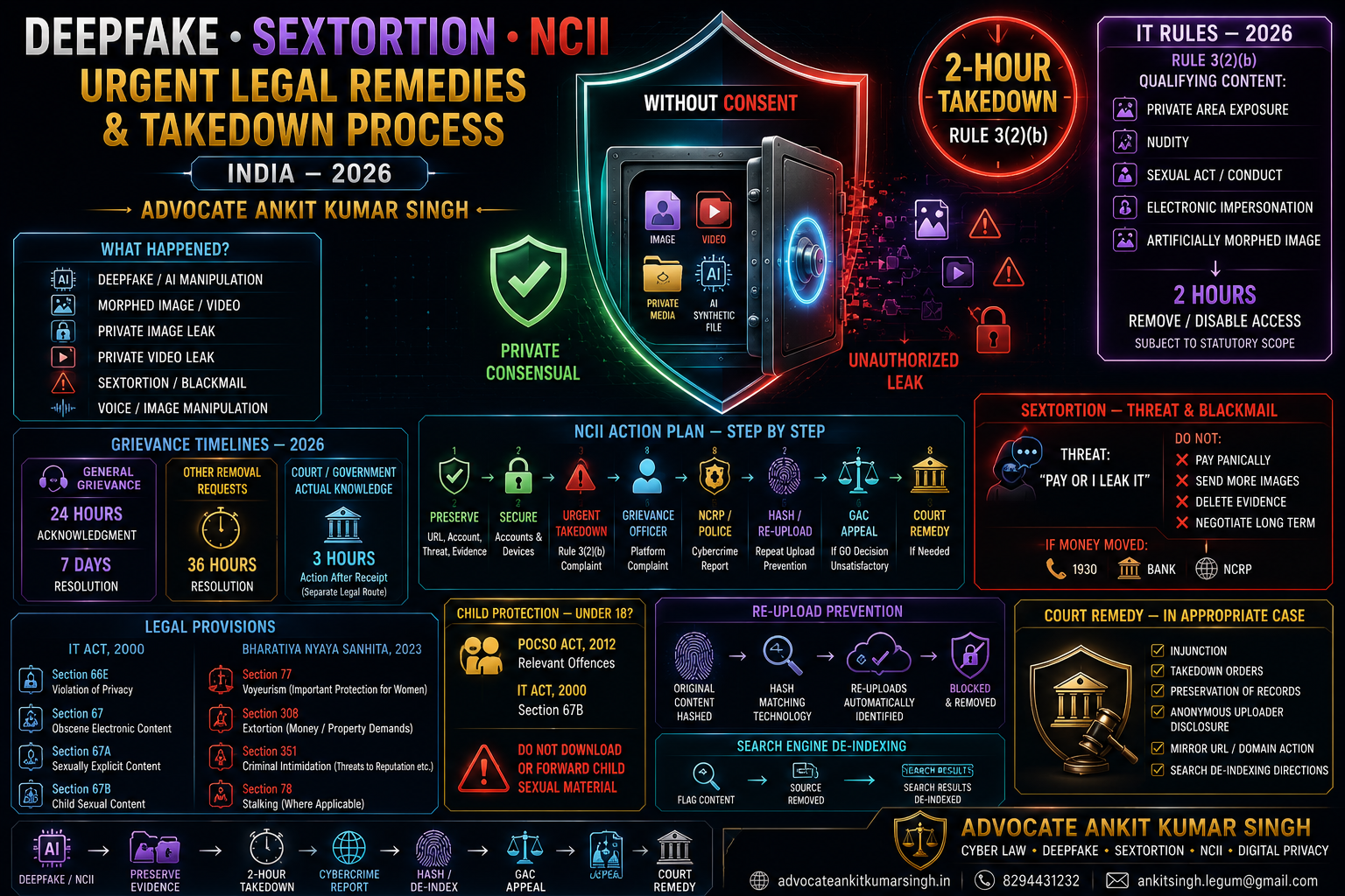 Deepfake, Sextortion and Non-Consensual Intimate Images: Urgent Legal Remedies and Takedown Process in India — Advocate Ankit Kumar Singh