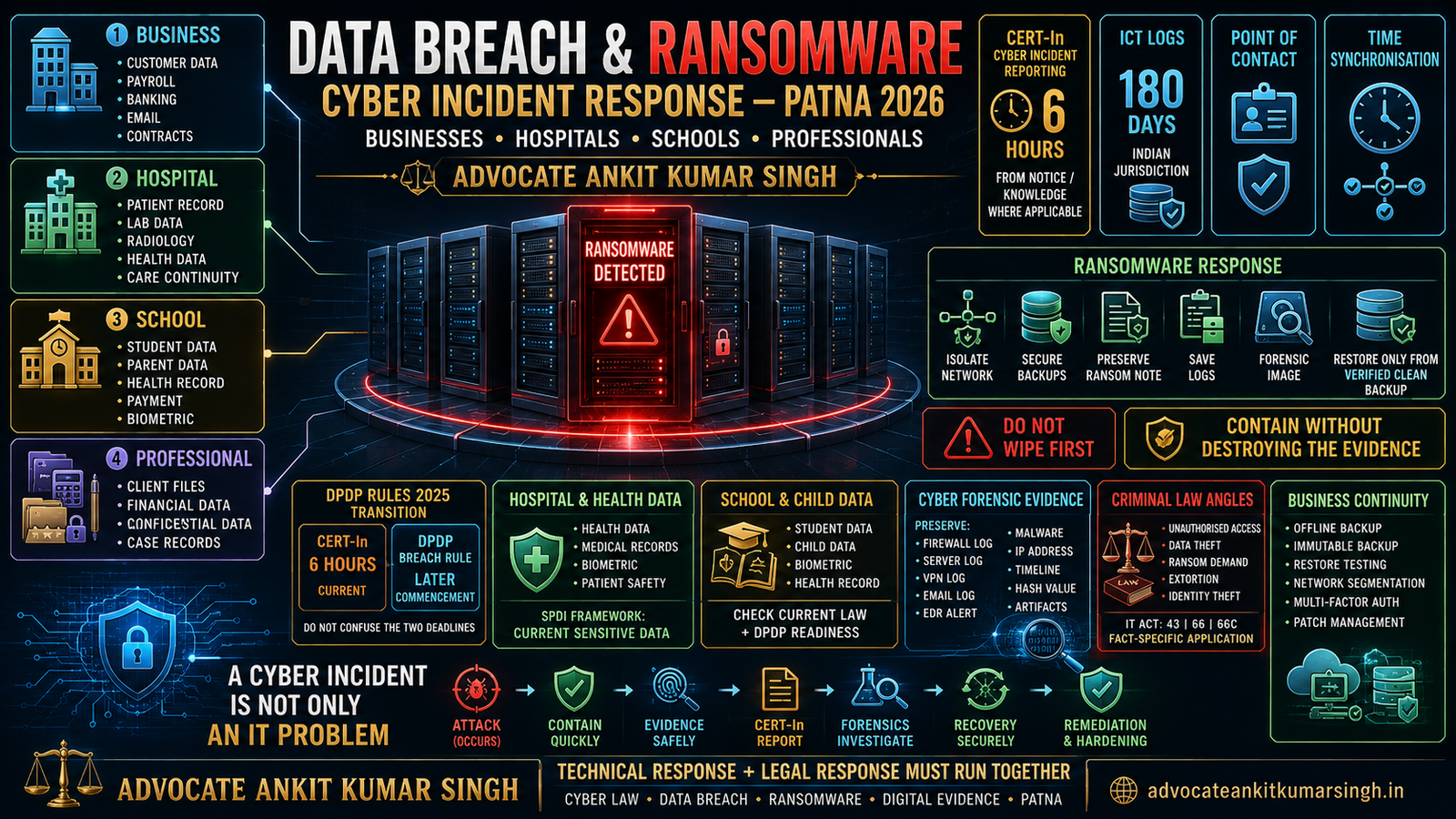 Data Breach, Ransomware and Cyber Incident Response for Patna Businesses, Hospitals, Schools and Professionals 2026 — Advocate Ankit Kumar Singh