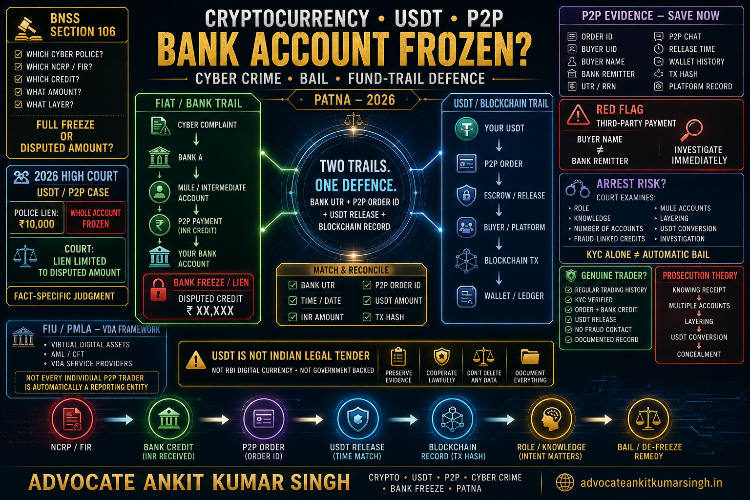 Cryptocurrency, USDT and P2P Trading Bank Freeze: Cyber Crime, Bail and Fund-Trail Defence in Patna — Advocate Ankit Kumar Singh