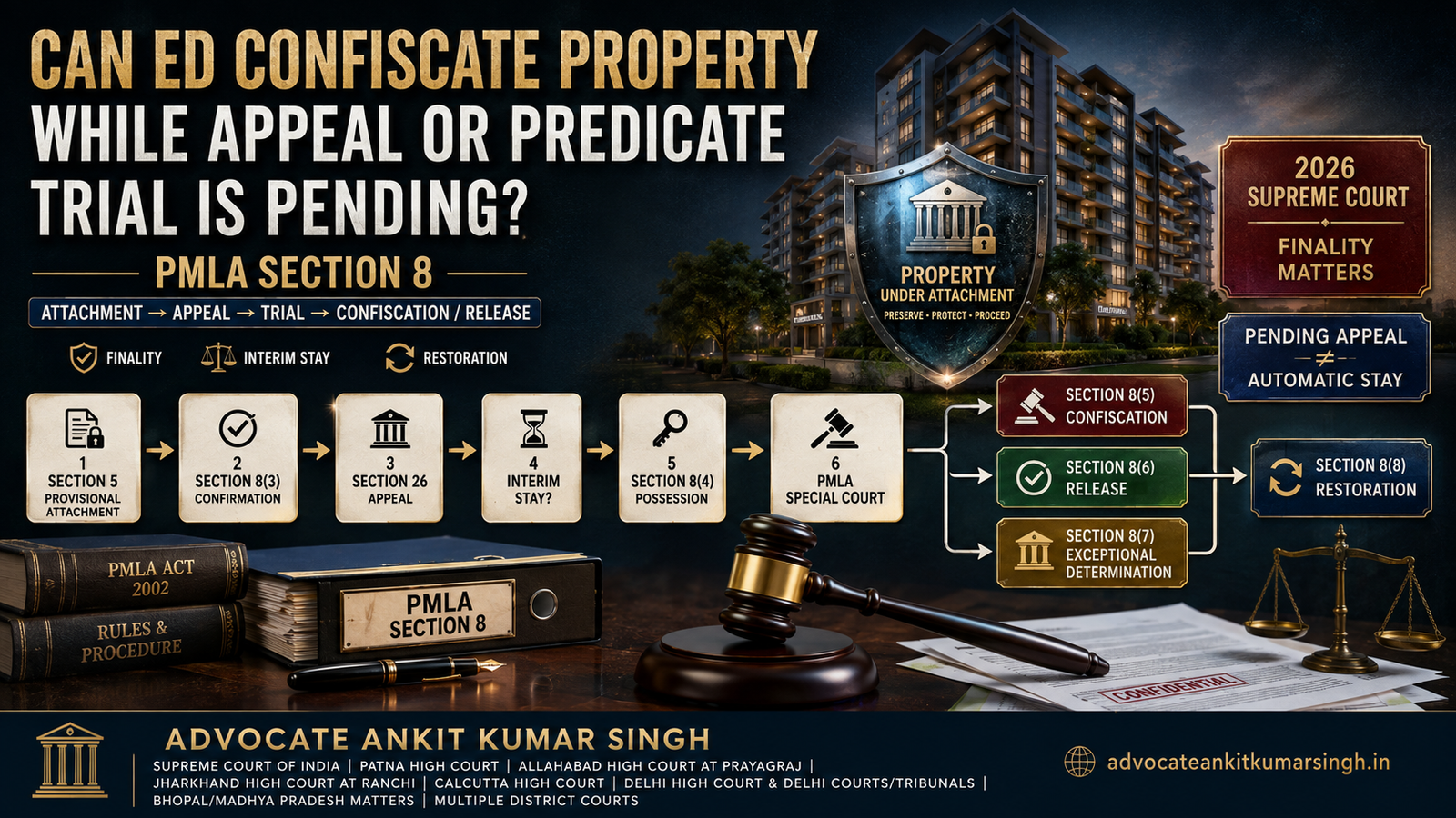 Can ED Confiscate Proceeds of Crime While an Attachment Appeal or Predicate Trial Is Pending? PMLA Section 8 Confiscation, Appellate Stay, Finality, Restoration and Protection of P