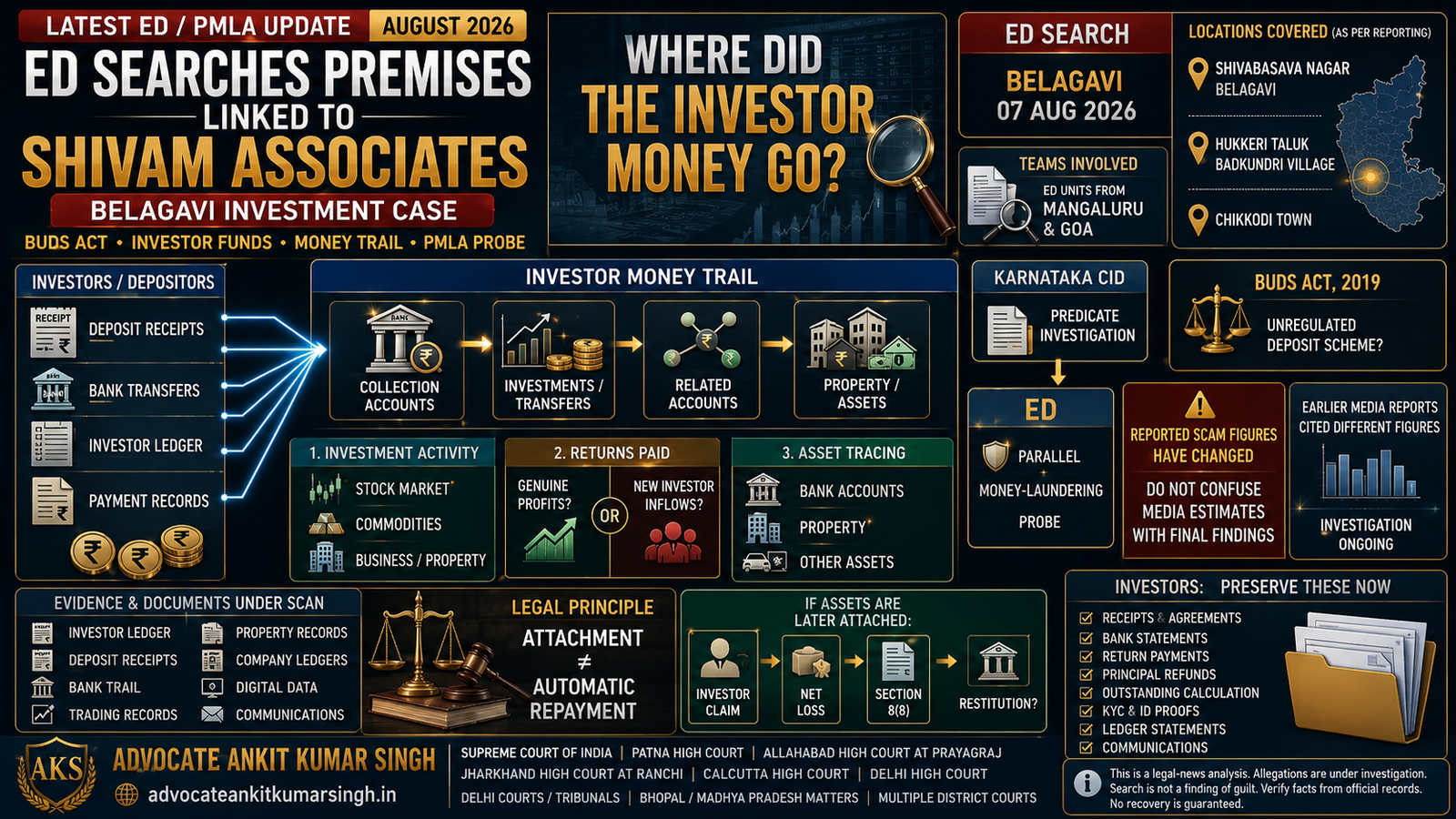 Shivam Associates Belagavi Case Latest Update 2026: ED Searches Premises Linked to Shivanand Neelannavar β PMLA, BUDS Act and Investor Recovery Guide