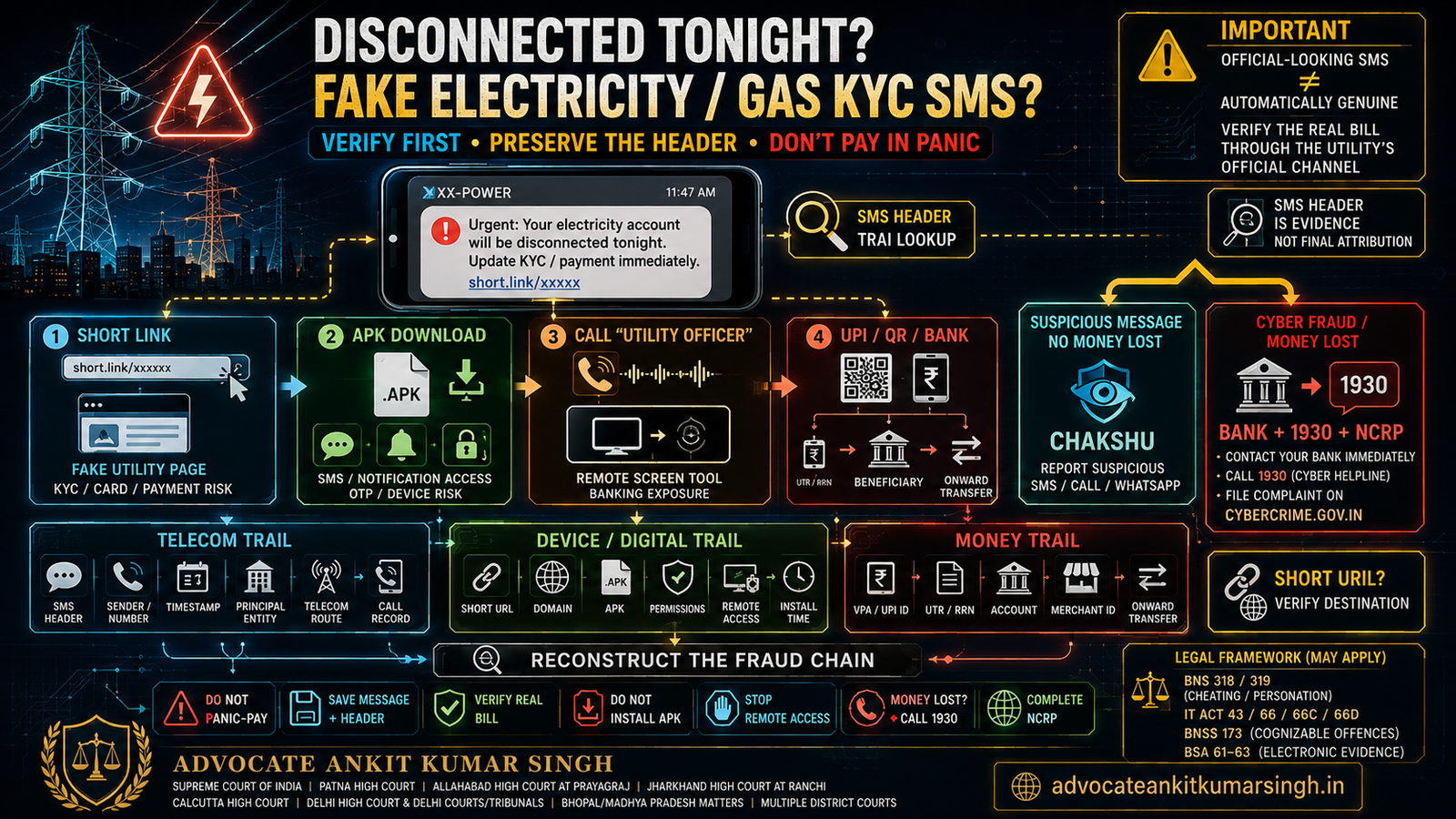 Electricity or Gas Will Be Disconnected Tonight Unless I Pay or Update KYC: Utility Smishing Scam in India — 2026 Legal & Cyber-Fraud Guide