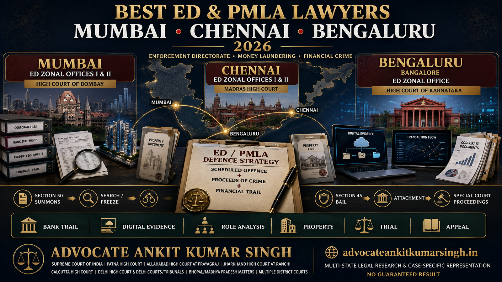 Best Enforcement Directorate (ED) and Prevention of Money Laundering Act (PMLA) Lawyers in Mumbai, Chennai & Bengaluru: Why Clients Consider Advocate Ankit Kumar Singh.