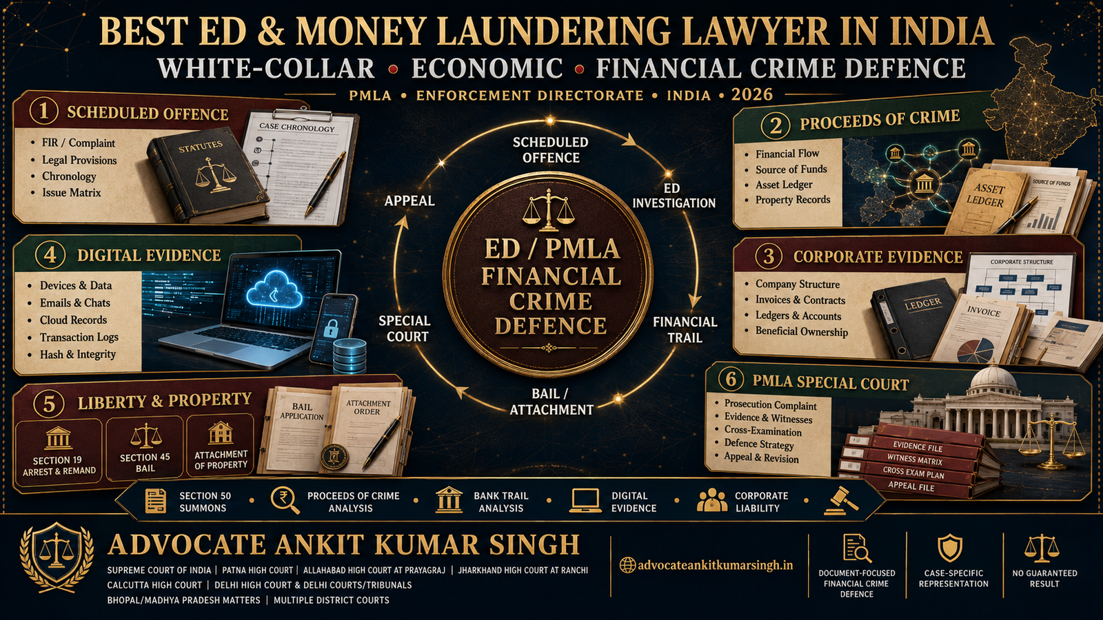 Best Enforcement Directorate (ED) & Money Laundering Lawyer in India (2026) – Advocate Ankit Kumar Singh | Consultant & Lawyer for White-Collar, Economic & Financial Crime Defence