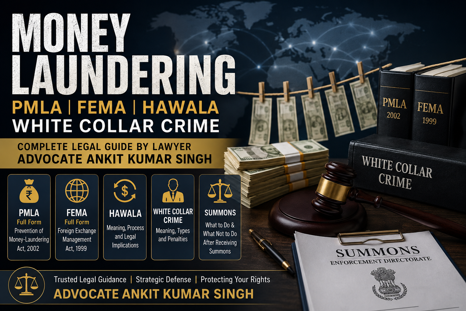 Money Laundering, FEMA, PMLA, Hawala & White-Collar Crime in India: Comprehensive Legal Guide by Advocate Ankit Kumar Singh — What to Do and What Not to Do After Receiving summon