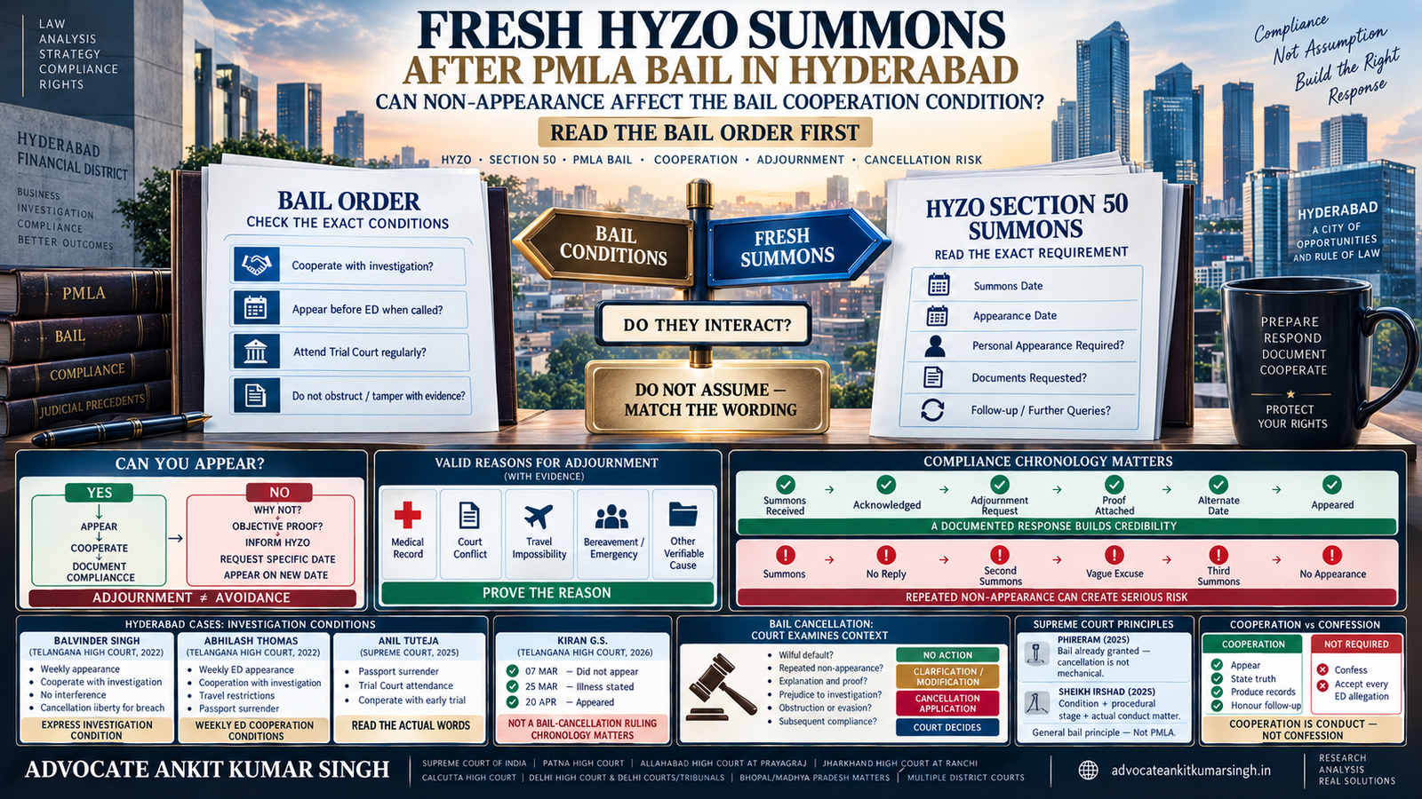 Fresh HYZO Summons After PMLA Bail in Hyderabad: Can Non-Appearance Affect the Bail Cooperation Condition?