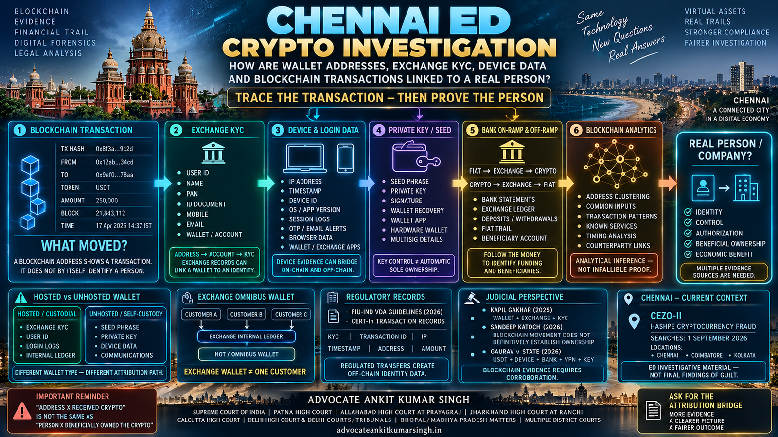 Chennai ED Crypto Investigation: How Are Wallet Addresses, Exchange KYC, Device Data and Blockchain Transactions Linked to a Real Person?