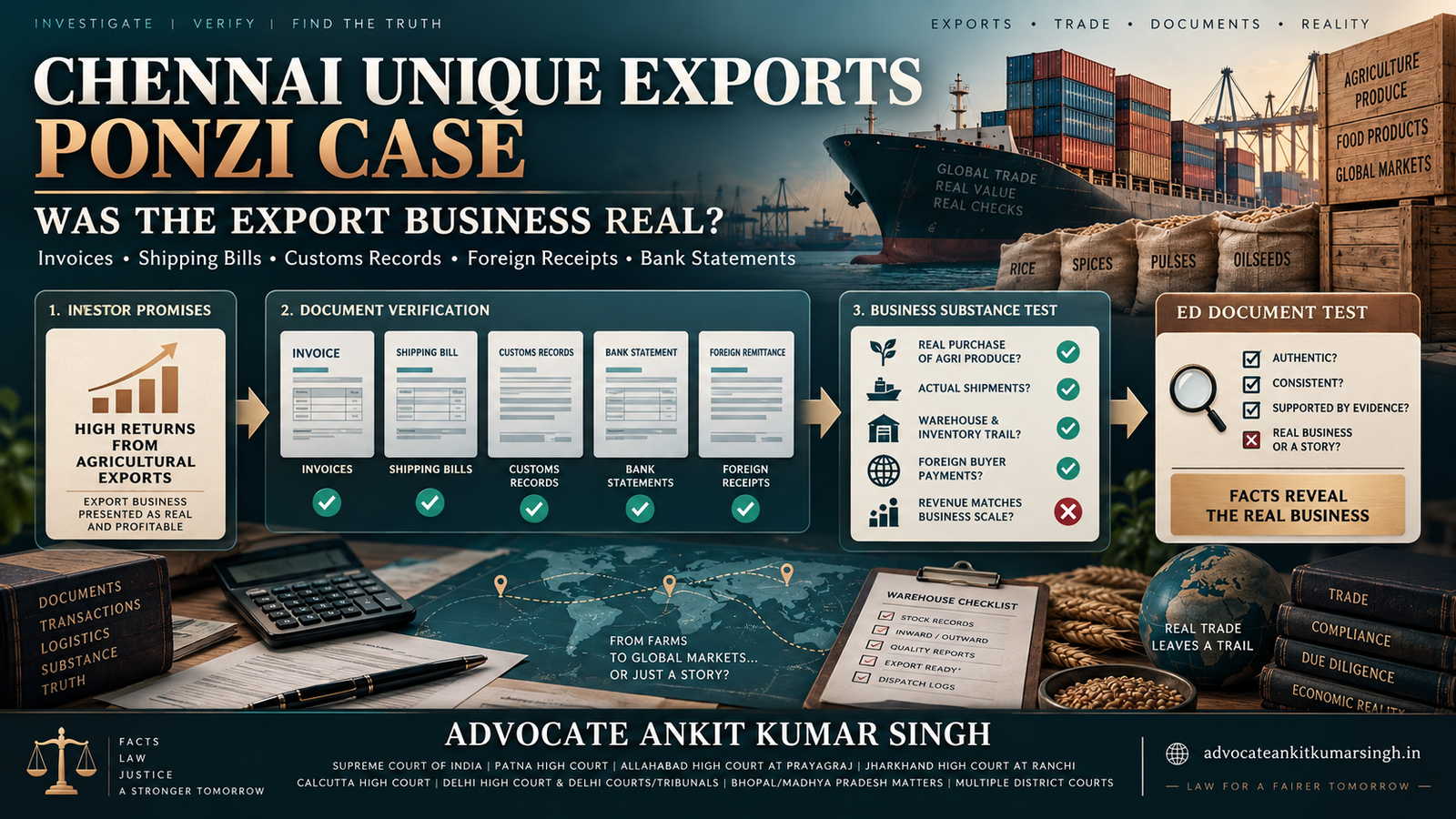 Chennai Unique Exports Ponzi Case: How Does ED Test Whether the Claimed Agricultural Export Business Was Real or Only the Story Used to Collect Investor Money?