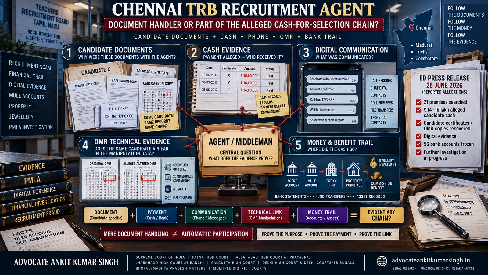 Chennai TRB Recruitment Agent or Middleman Receives Candidate Documents and Cash: What Evidence Can Link the Agent to OMR Manipulation and the Money?