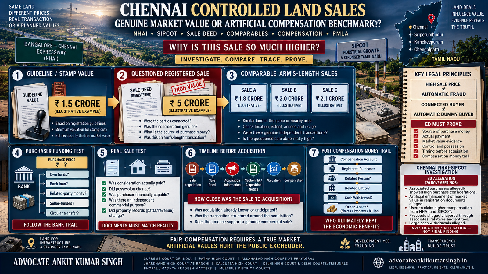 Chennai Land-Acquisition Compensation Was Inflated Through Controlled Sales: How Will ED Test Whether the Higher Registered Value Was Genuine or Artificial?