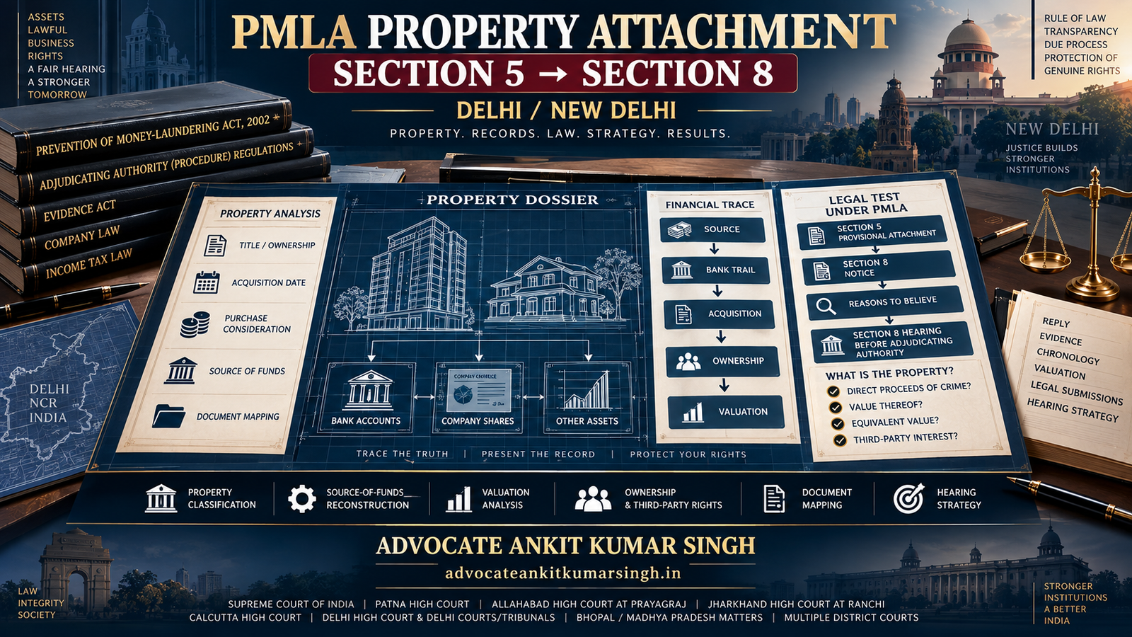 Specialized PMLA Attachment Lawyer in Delhi for Adjudicating Authority Proceedings Under Sections 5 and 8