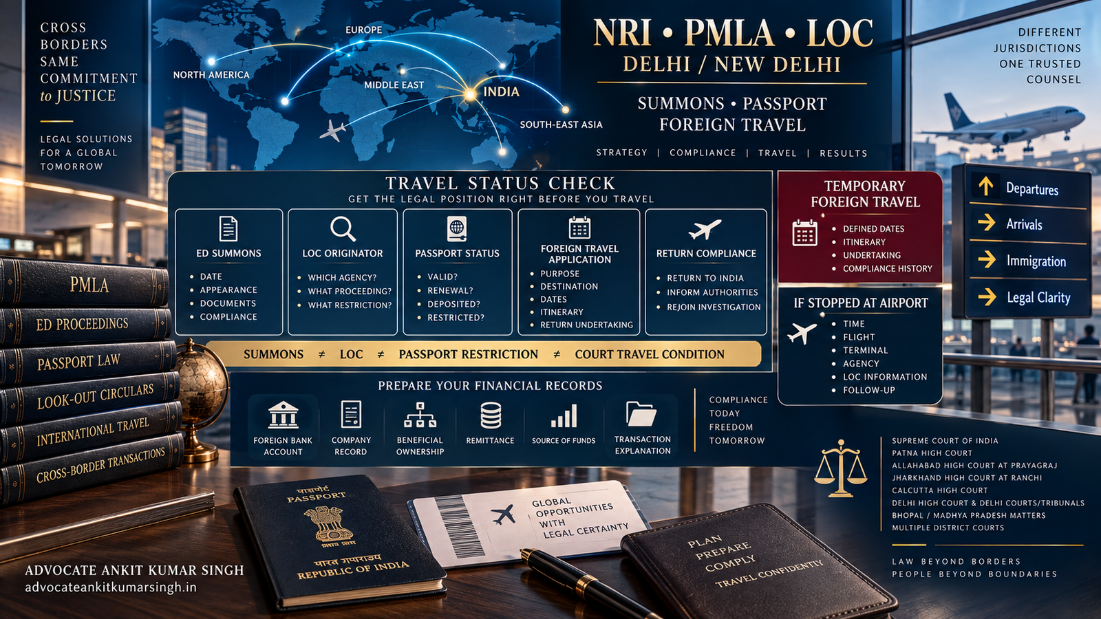 Specialized PMLA Lawyer in Delhi for NRI Clients, Look-Out Circulars, Passport Issues and Temporary Foreign Travel