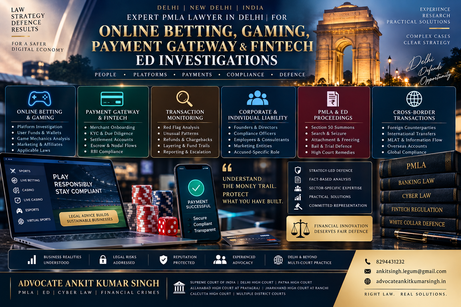 Expert PMLA Lawyer in Delhi for Online Betting, Gaming, Payment Gateway and Fintech ED Investigations