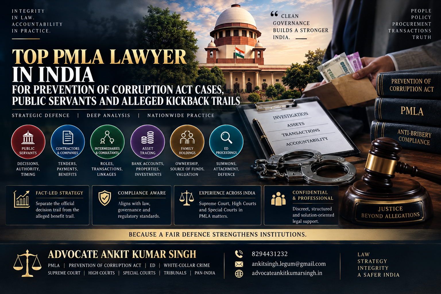 Top PMLA Lawyer in India for Prevention of Corruption Act Cases, Public Servants and Alleged Kickback Trails