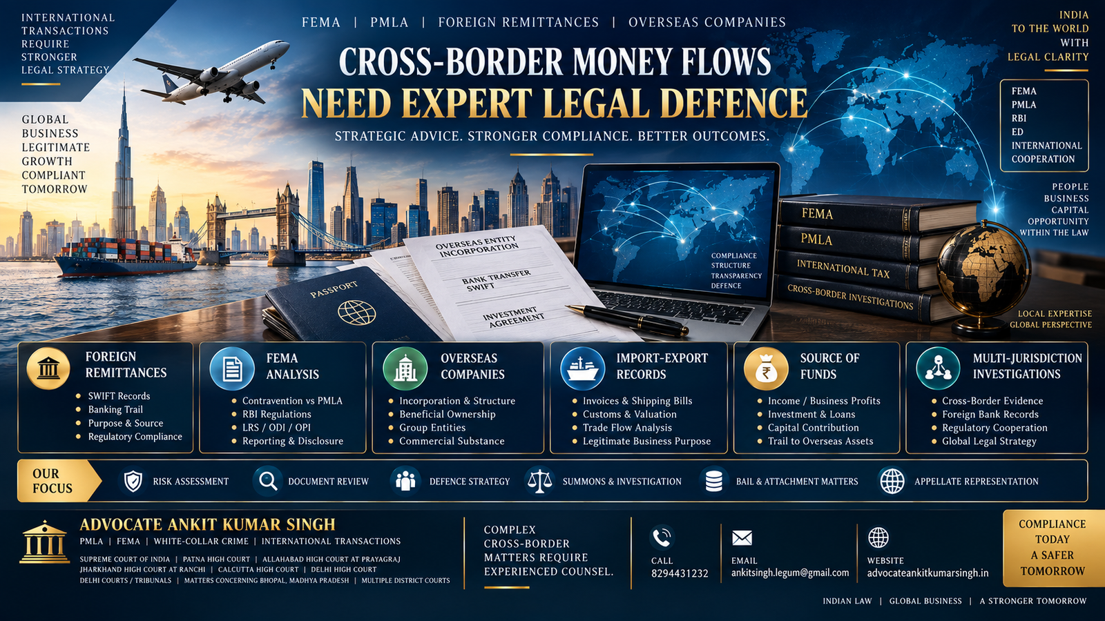 Expert PMLA Lawyer in India for FEMA, Foreign Remittances, Overseas Companies and Cross-Border Financial Investigations