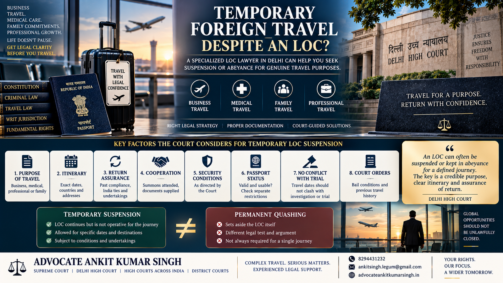 Specialized LOC Lawyer in Delhi for Temporary Foreign Travel: When Can a Look Out Circular Be Suspended or Kept in Abeyance?