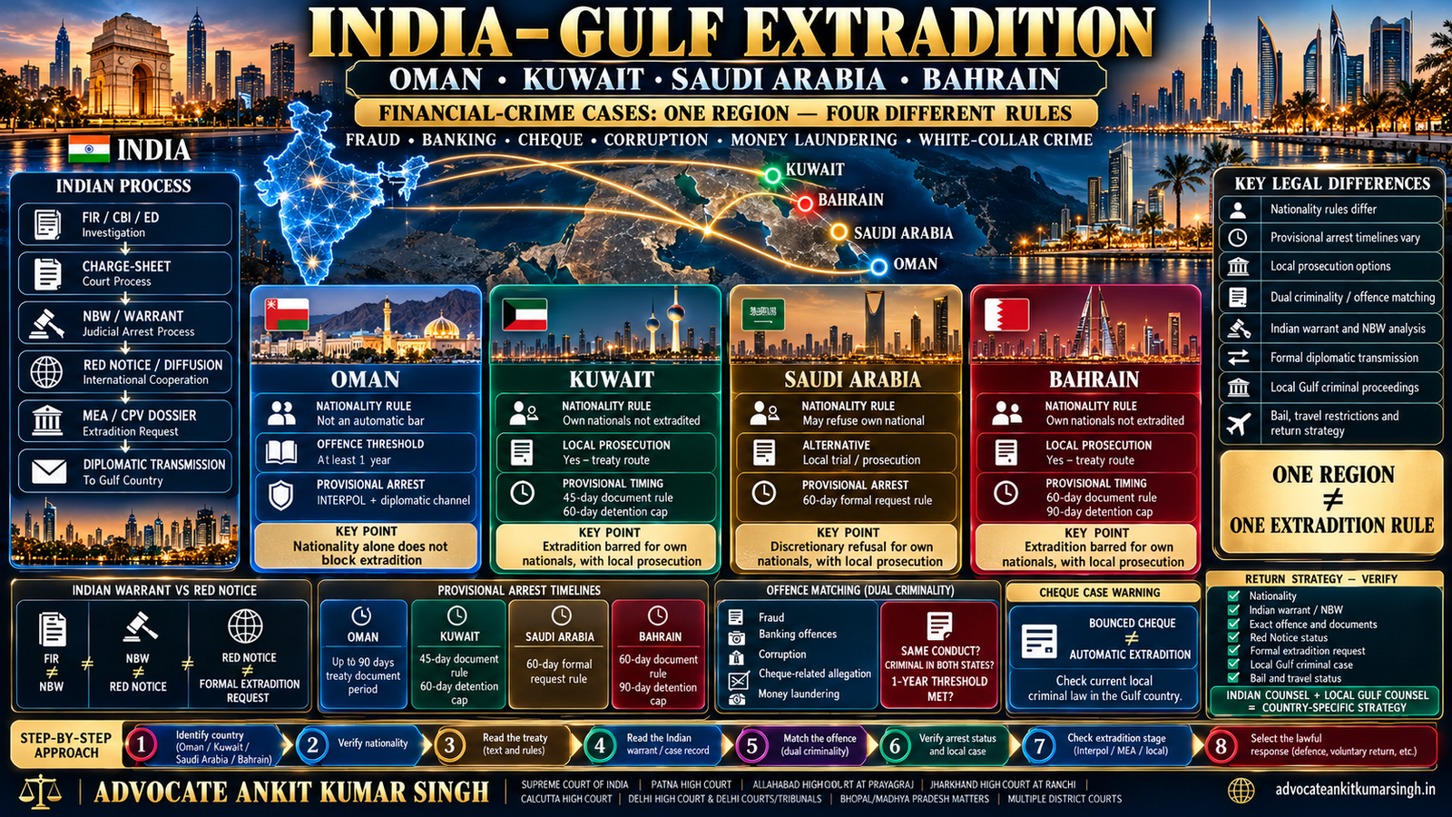 Specialized Extradition Lawyer in India for Gulf Countries Beyond UAE: Oman, Kuwait, Saudi Arabia and Bahrain Financial-Crime Cases