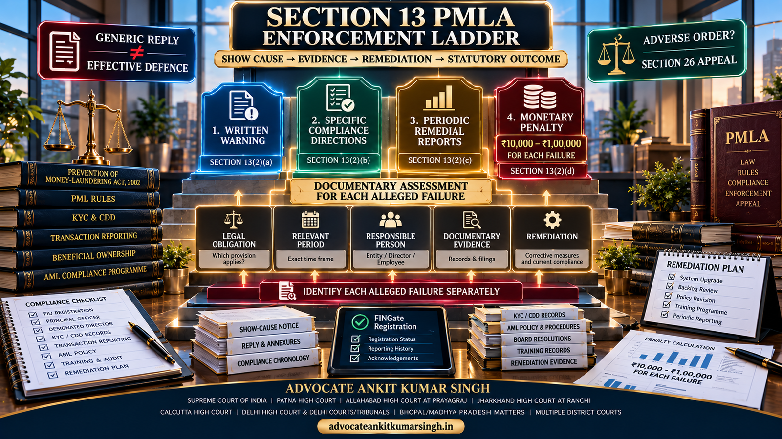Expert Section 13 PMLA Lawyer for Show Cause Notice, Warning, Directions and Monetary Penalty Proceedings