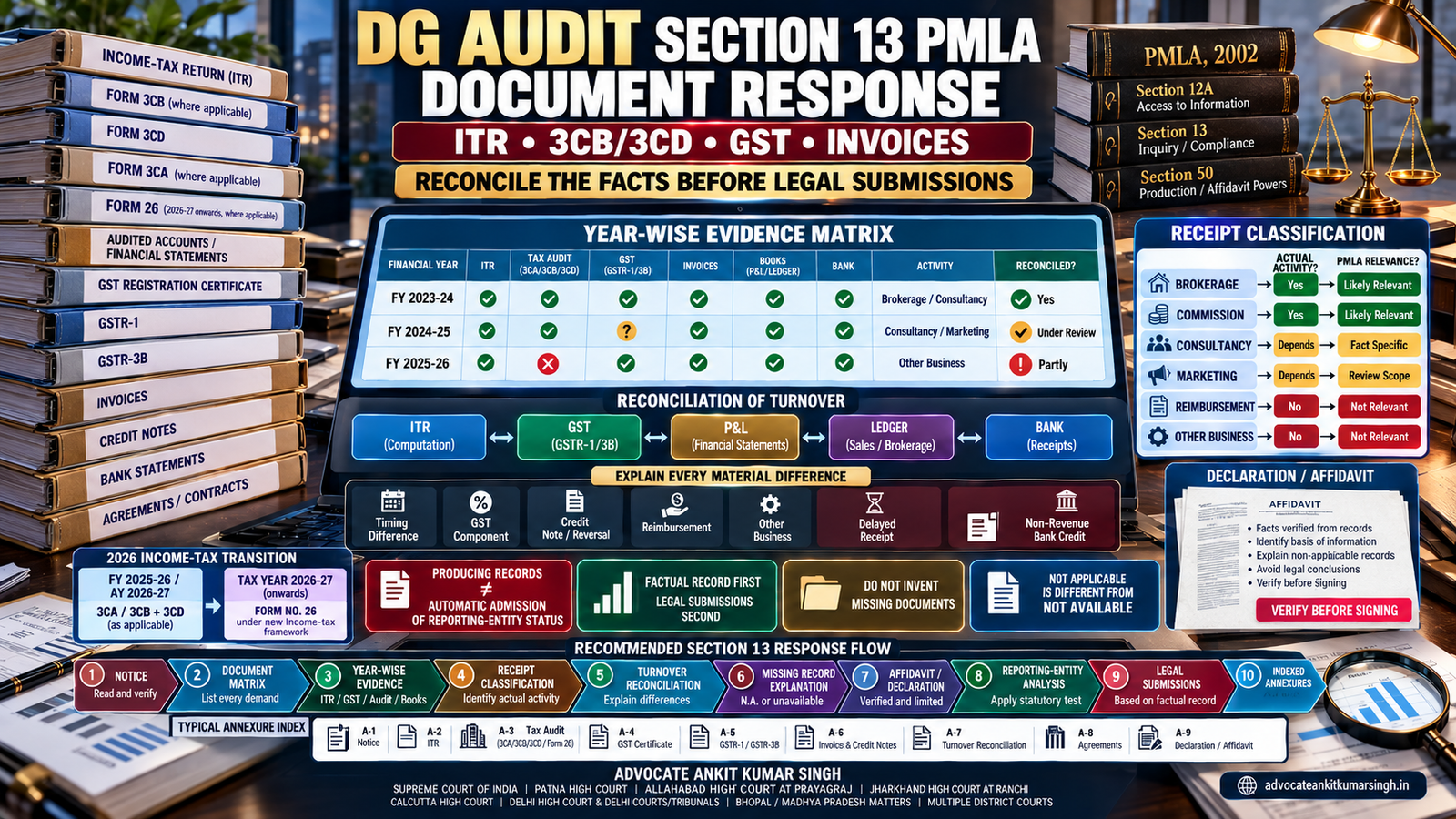 DG Audit Asked for ITR, Form 3CB/3CD, GST Certificate and Invoices in a Section 13 PMLA Inquiry: How Should the Response Be Structured?
