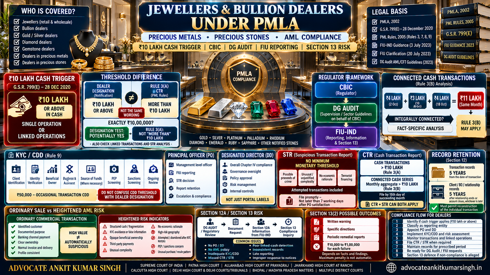 Precious Metal and Precious Stone Dealers Under PMLA: DG Audit, Cash Thresholds, FIU Reporting and Section 13 Risk