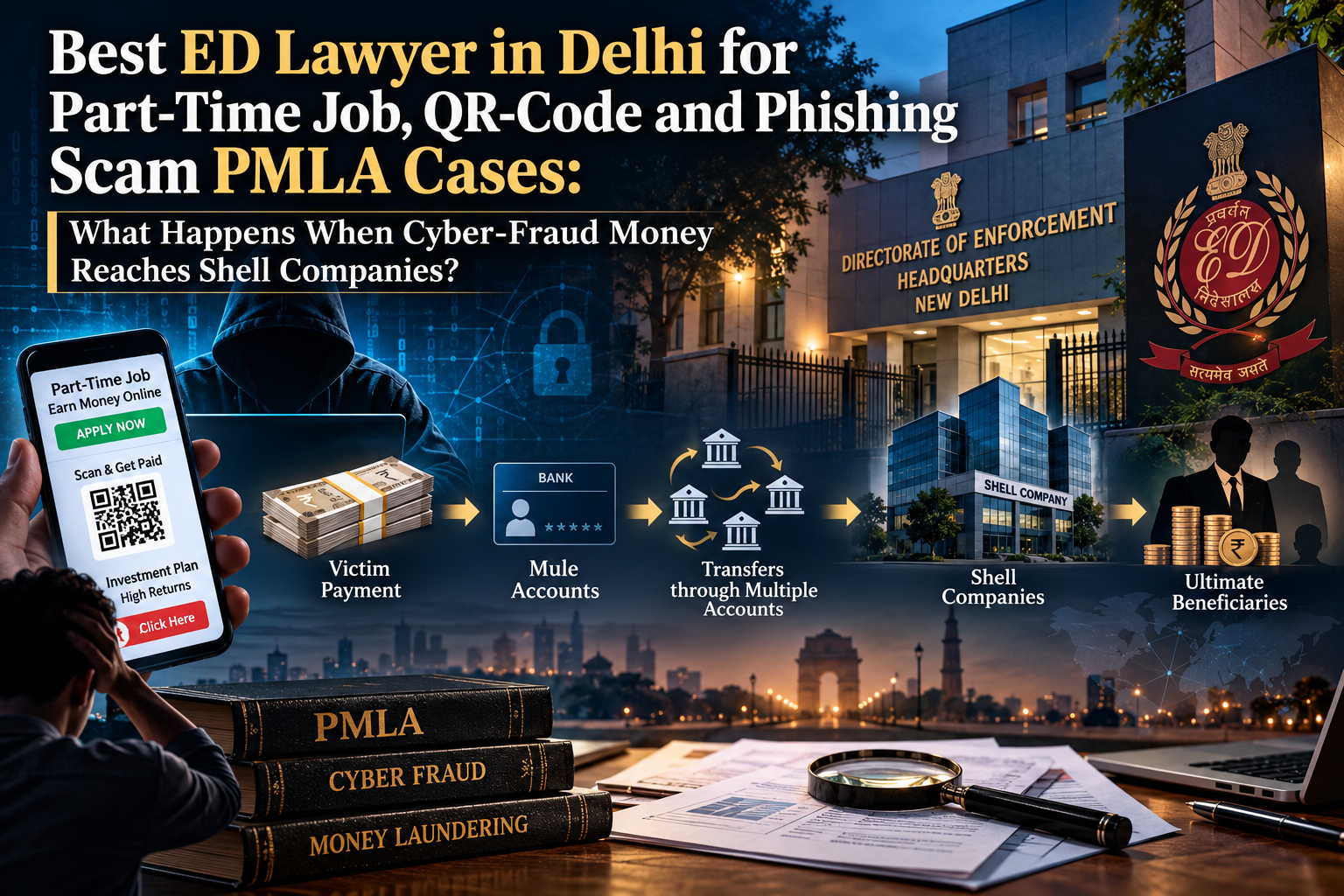 Best ED Lawyer in Delhi for Part-Time Job, QR-Code and Phishing Scam PMLA Cases: What Happens When Cyber-Fraud Money Reaches Shell Companies?
